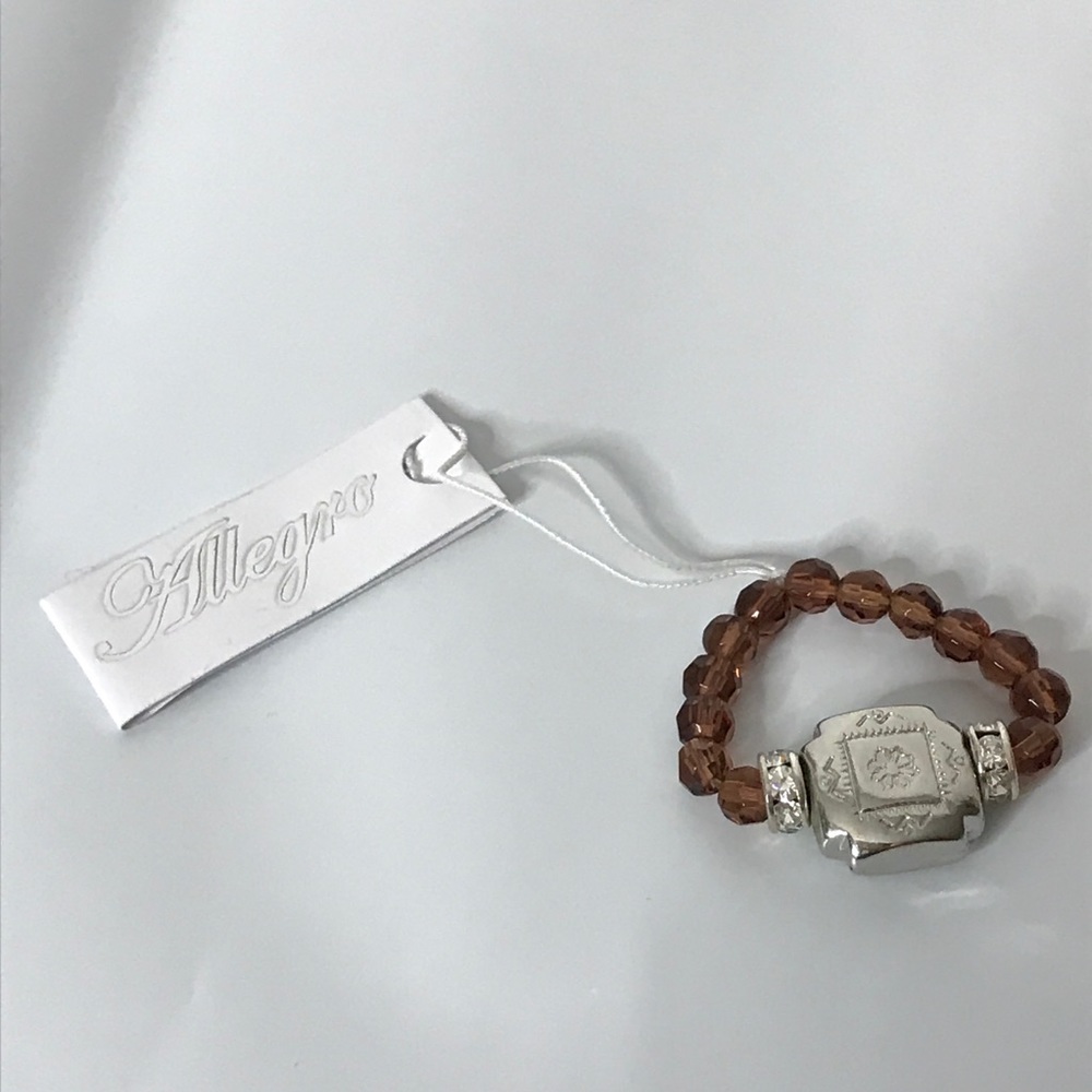 Allegro Stretchy Bead Ring Brown Silvertone New